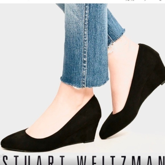 Stuart Weitzman Arise Black Suede Wedge Loafers - Picture 2 of 11